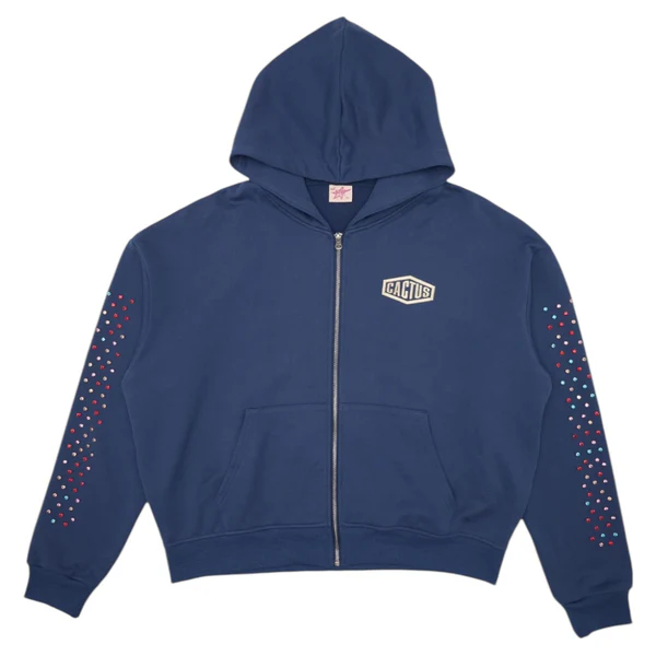 Crystal Cactus Zip Hoodie Blue