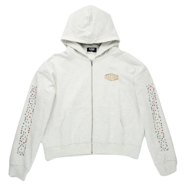 Crystal Cactus Zip Hoodie- White