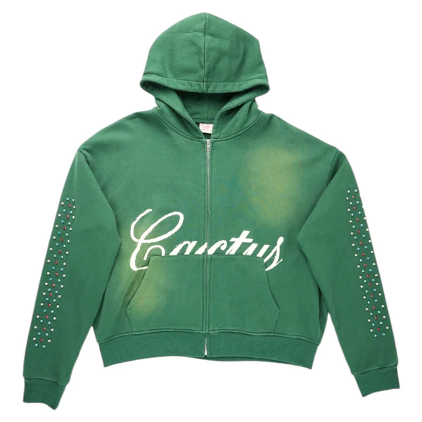 Hidden Crystal Zip Hoodie- Green